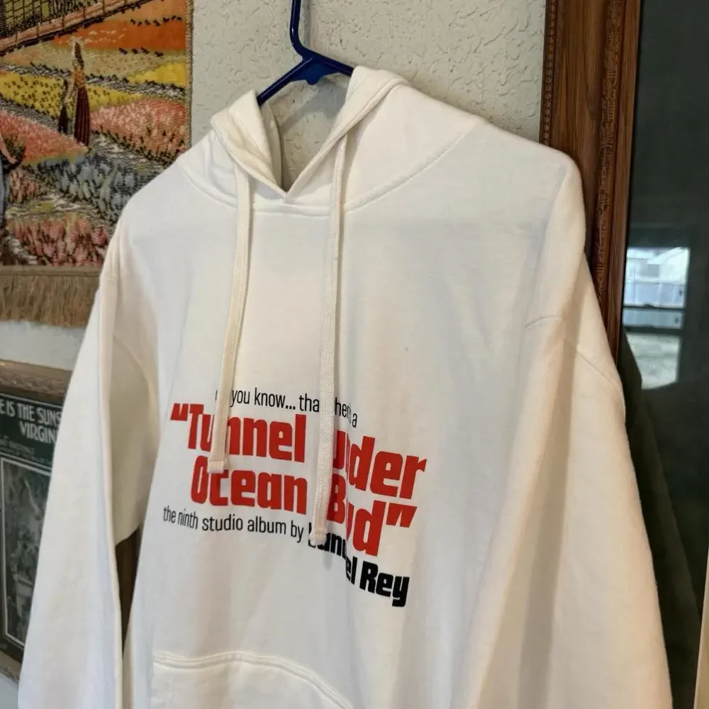 Lana Del Rey White Sweatshirt‎ Tunnel Under Ocean Blvd Unisex Hoodie Size Medium